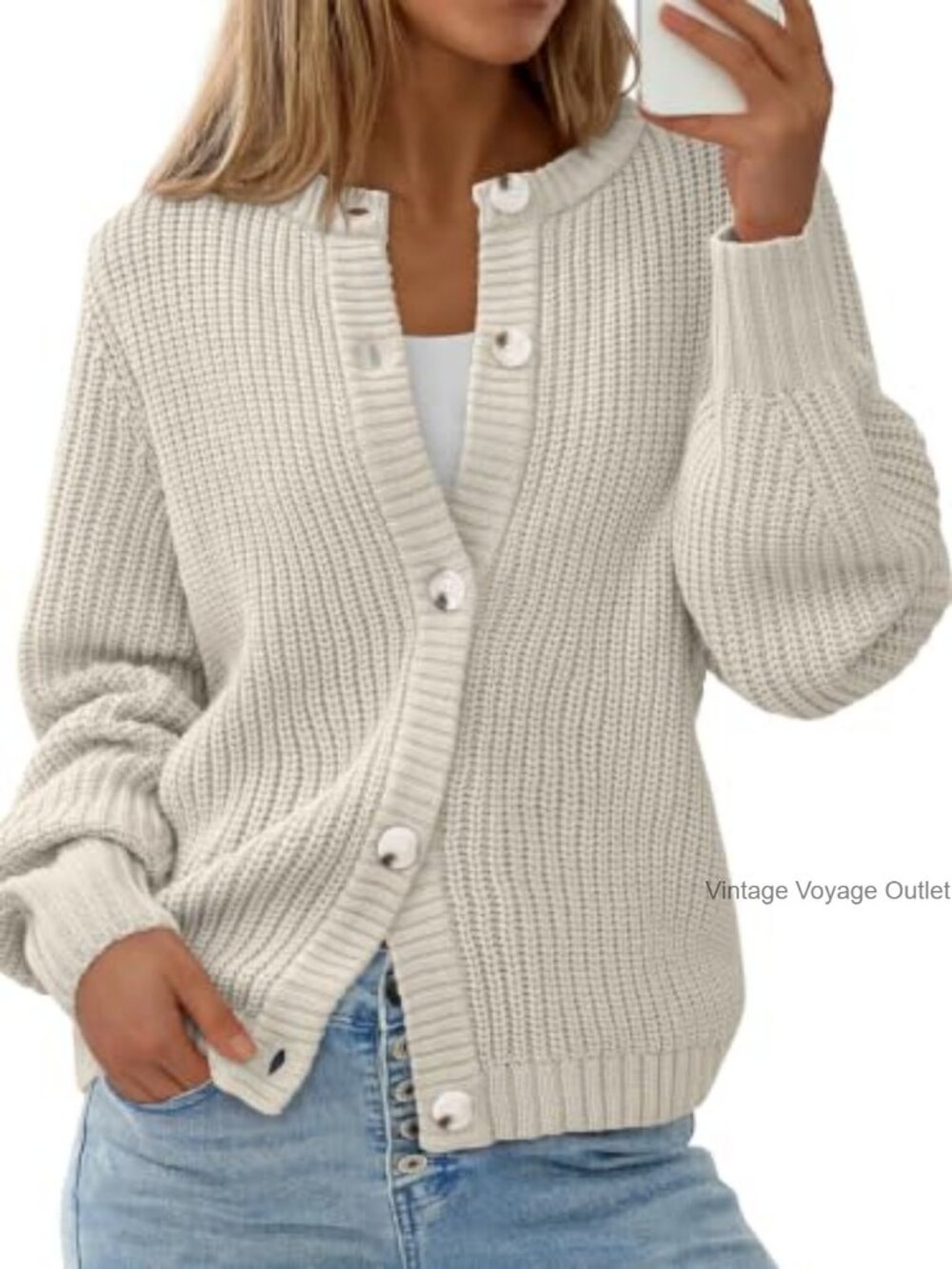 Chunky Knit Button Up Cardigan Long Sleeve Ribbed Oversized Sweater